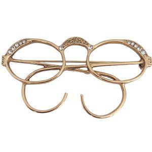 1928 Brand Gold Tone Clear Rhinestone Spectacles Eye Glass Brooch Pin K810